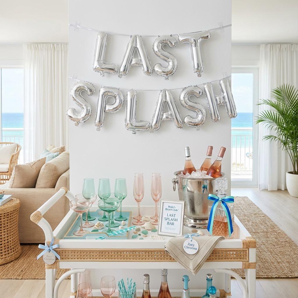 A decorated bachelorette party bar cart setup